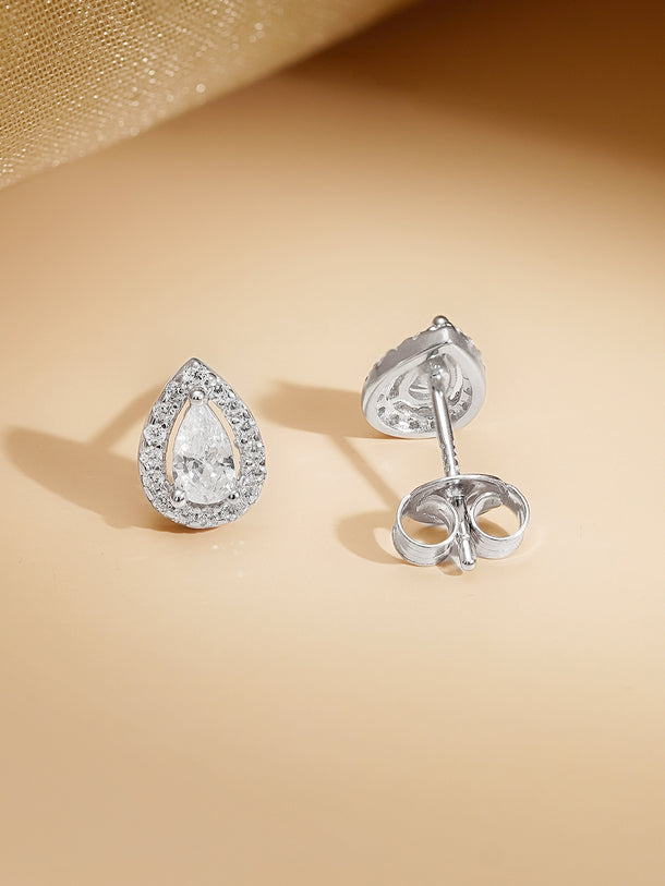 925 Fine Silver Rhodium Plated AD Teardrop Charm Necklace Set