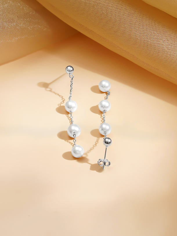 925 Fine Silver Rhodium Plated Pearl Beaded Necklace Set