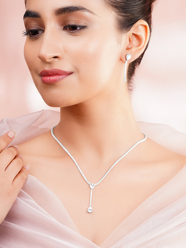 925 Fine Silver Rhodium Plated Teardrop Necklace Set