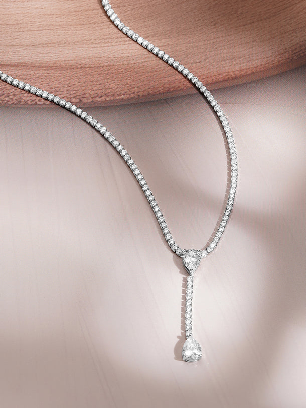 925 Fine Silver Rhodium Plated Teardrop Necklace Set
