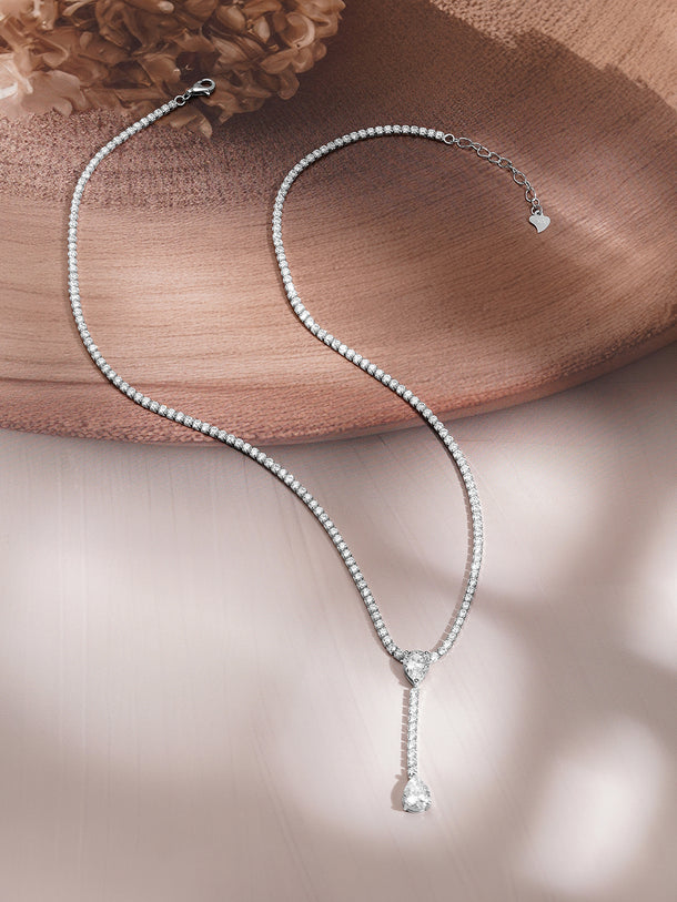 925 Fine Silver Rhodium Plated Teardrop Necklace Set