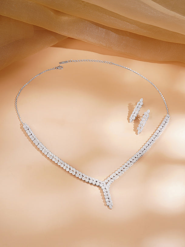 925 Fine Silver Rhodium Plated Cubic Zirconia Designer Necklace Set