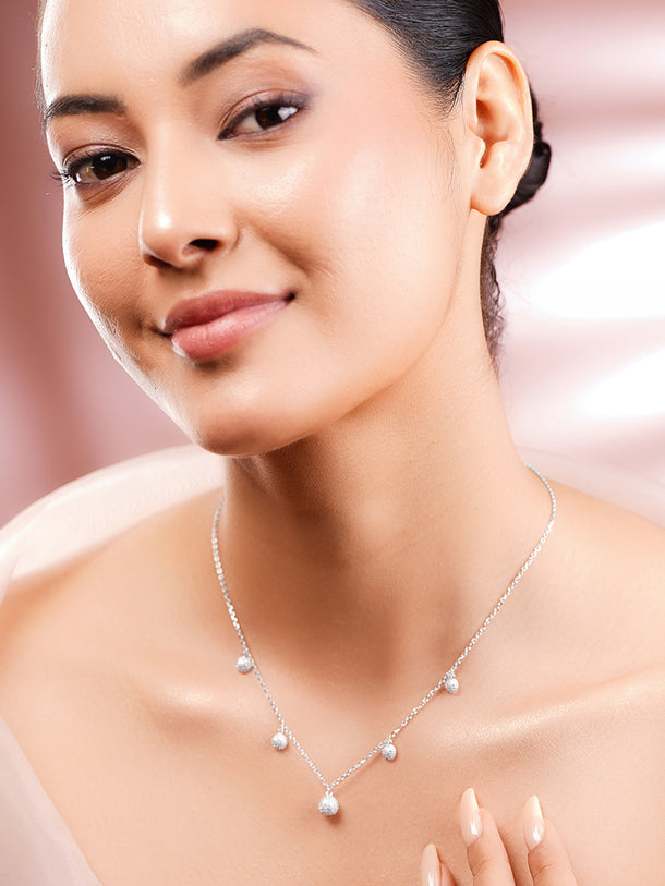925 Fine Silver Rhodium Plated Necklace Set With Round Charms