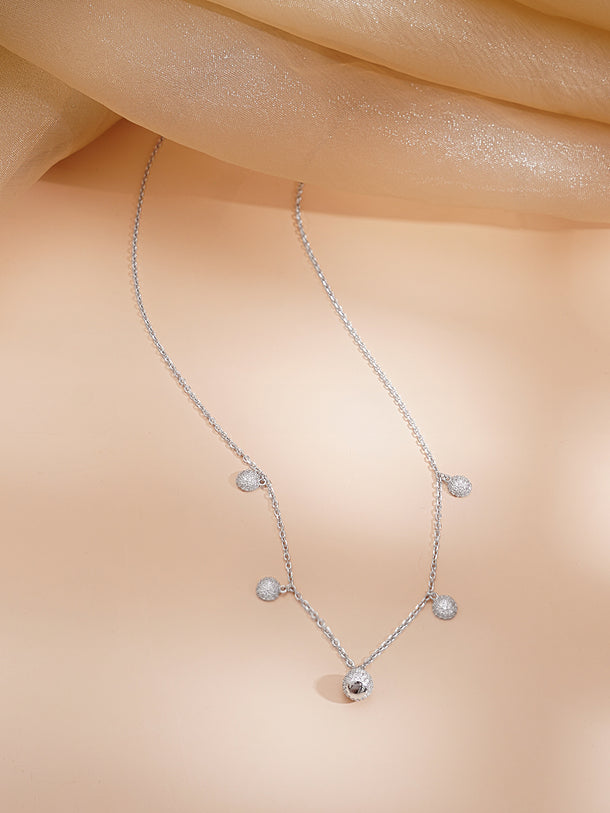 925 Fine Silver Rhodium Plated Necklace Set With Round Charms