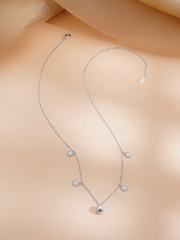 925 Fine Silver Rhodium Plated Necklace Set With Round Charms