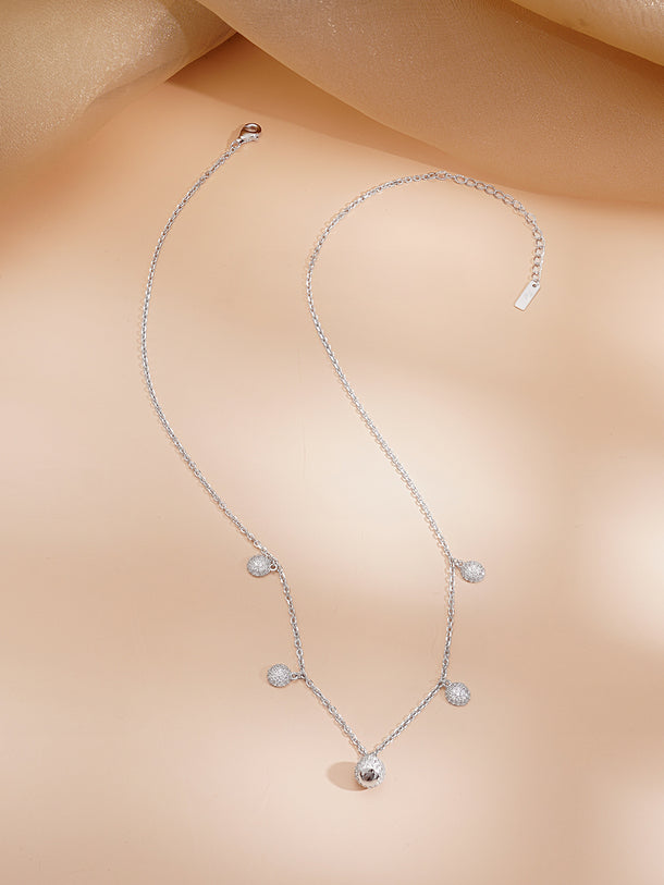 925 Fine Silver Rhodium Plated Necklace Set With Round Charms