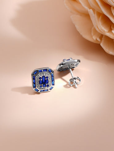925 Fine Silver Blue Crystal Frame Pendant Set