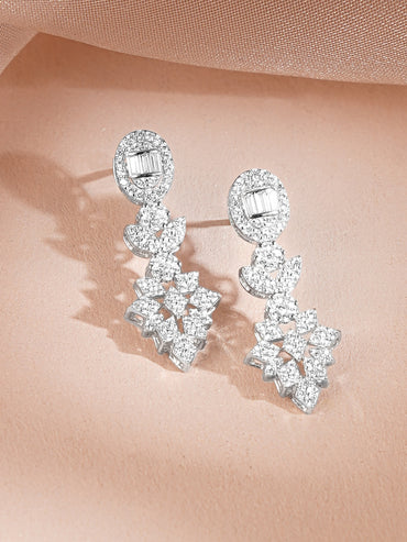 925 Fine Silver Silver Cubic Zirconia Floral Drop Necklace Set
