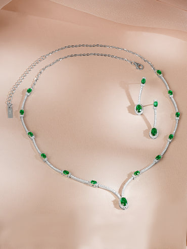 925 Fine Silver Rhodium Plated Emerald Green Necklace Set