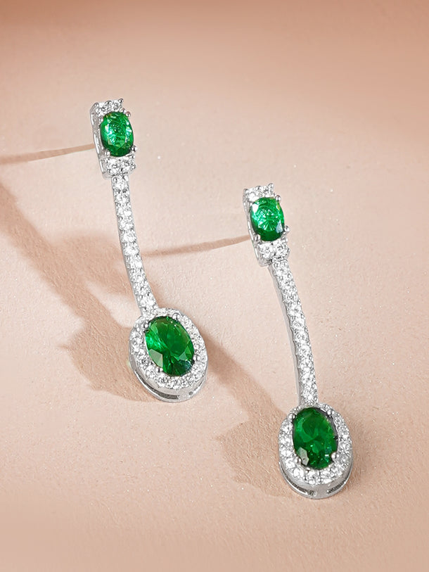 925 Fine Silver Rhodium Plated Emerald Green Necklace Set