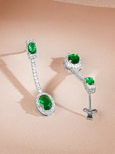 925 Fine Silver Rhodium Plated Emerald Green Necklace Set