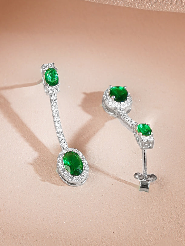 925 Fine Silver Rhodium Plated Emerald Green Necklace Set