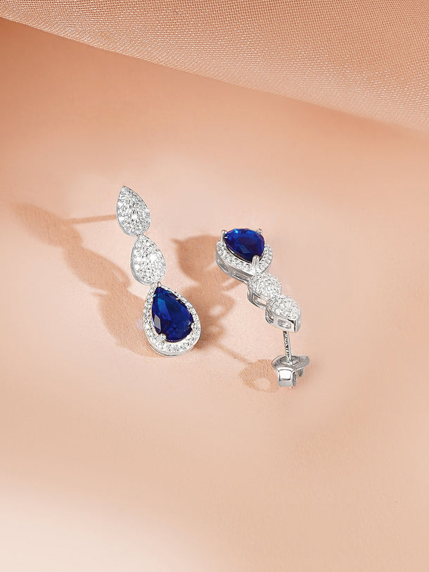 925 Fine Silver Rhodium Plated Blue Tear Drop Necklace Set