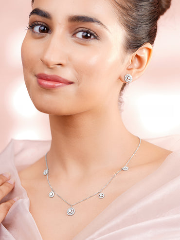 925 Fine Silver Rhodium Plated Necklace Set With Round Charms