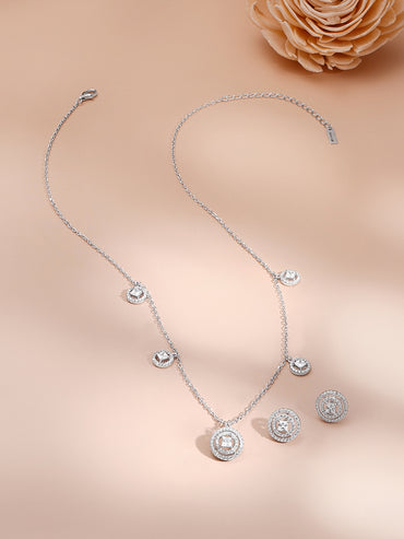 925 Fine Silver Rhodium Plated Necklace Set With Round Charms