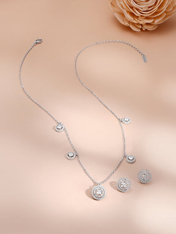 925 Fine Silver Rhodium Plated Necklace Set With Round Charms