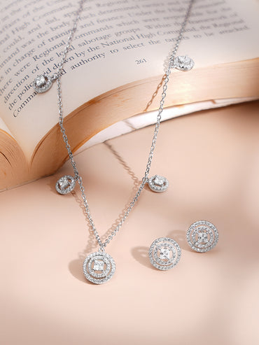 925 Fine Silver Rhodium Plated Necklace Set With Round Charms