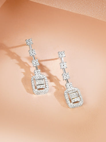925 Fine Silver Rhodium Plated Cubic Drop Necklace Set