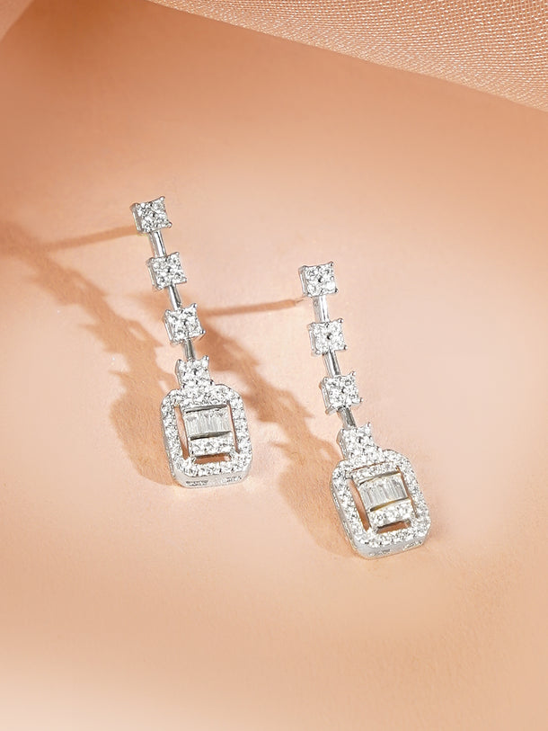 925 Fine Silver Rhodium Plated Cubic Drop Necklace Set