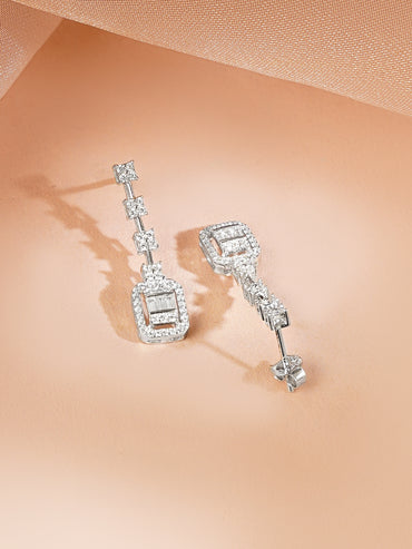 925 Fine Silver Rhodium Plated Cubic Drop Necklace Set
