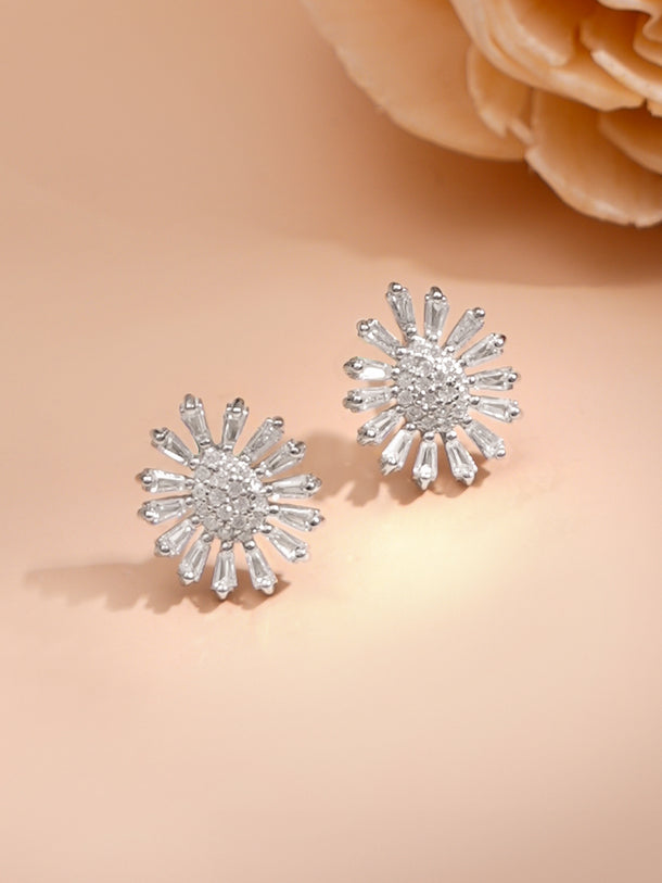 925 Fine Silver Rhodium Plated Floral Charm Necklace Set