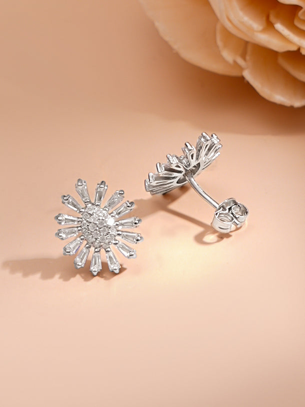 925 Fine Silver Rhodium Plated Floral Charm Necklace Set