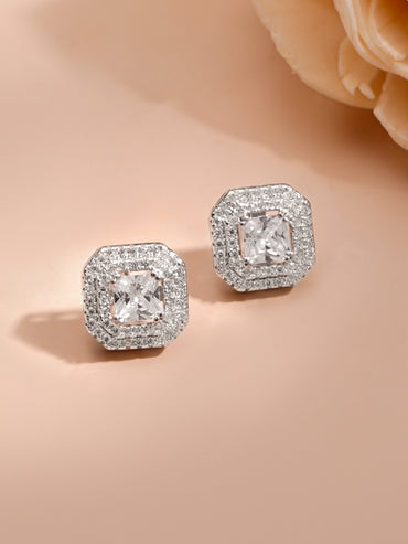925 Fine Silver Rhodium Plated Cubic Charm Necklace Set