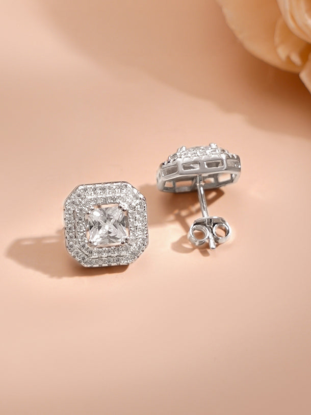 925 Fine Silver Rhodium Plated Cubic Charm Necklace Set