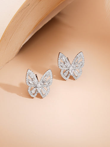 925 Fine Silver Rhodium Plated Cubic Zirconia Butterfly Pendant Necklace Set