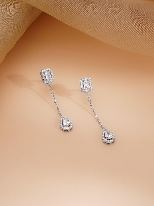 925 Fine Silver Rhodium Plated AD Drop Charm Necklace Set
