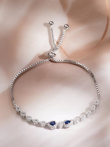 925 Fine Silver Rhodium Plated American Diamond Zirconia Blue Sapphire Bracelet