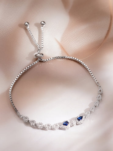 925 Fine Silver Rhodium Plated American Diamond Zirconia Blue Sapphire Bracelet
