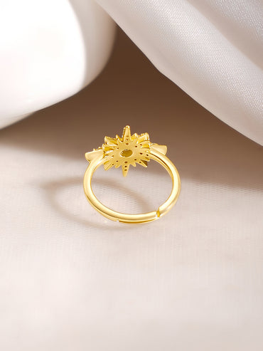 925 Fine Silver Gold Plated Crystal Sunburst Statement Ring