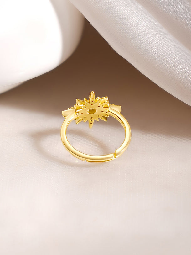 925 Fine Silver Gold Plated Crystal Sunburst Statement Ring