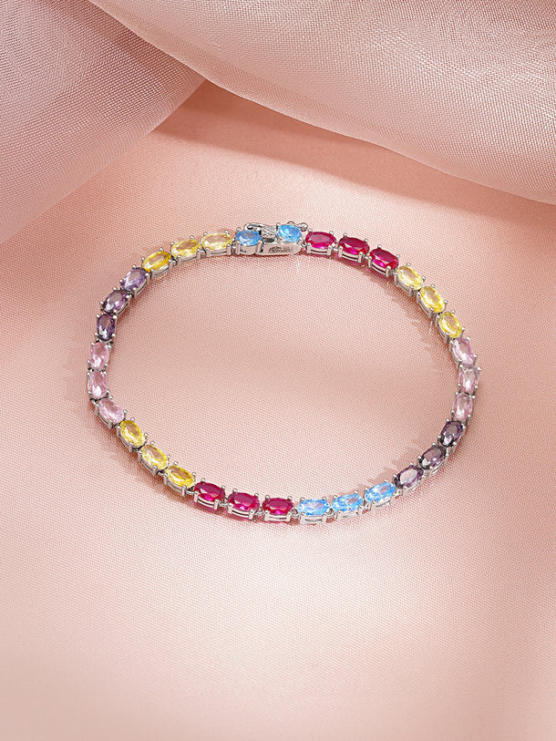 925 Fine Silver Rhodium Plated American Diamond Zirconia Multicolor Bracelet
