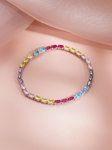 925 Fine Silver Rhodium Plated American Diamond Zirconia Multicolor Bracelet