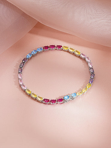 925 Fine Silver Rhodium Plated American Diamond Zirconia Multicolor Bracelet