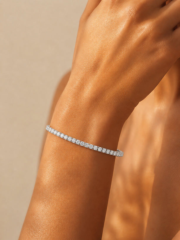 925 Fine Silver Rhodium Plated American Diamond Zirconia Link Bracelet