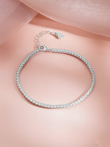 925 Fine Silver Rhodium Plated American Diamond Zirconia Link Bracelet