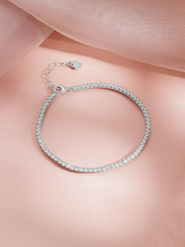 925 Fine Silver Rhodium Plated American Diamond Zirconia Link Bracelet