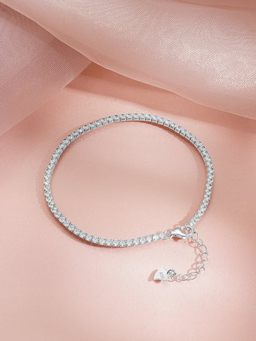 925 Fine Silver Rhodium Plated American Diamond Zirconia Link Bracelet
