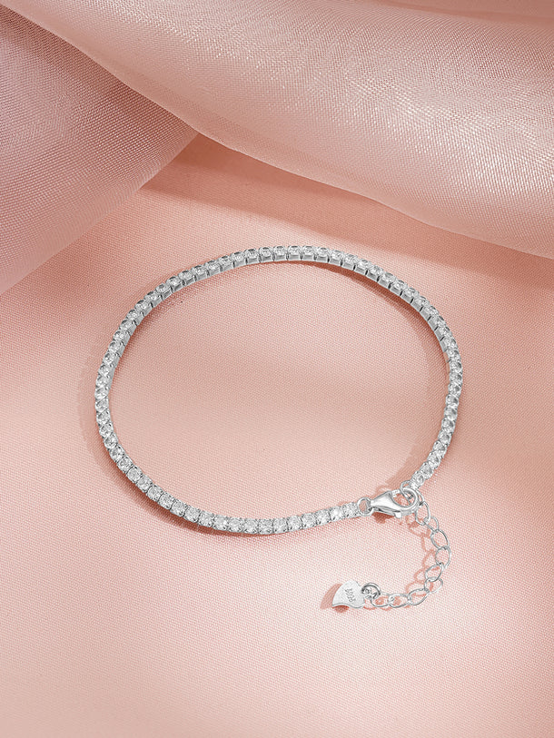 925 Fine Silver Rhodium Plated American Diamond Zirconia Link Bracelet