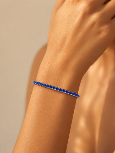 925 Fine Silver Rhodium Plated Blue Sapphire Bracelet With Heart Charm