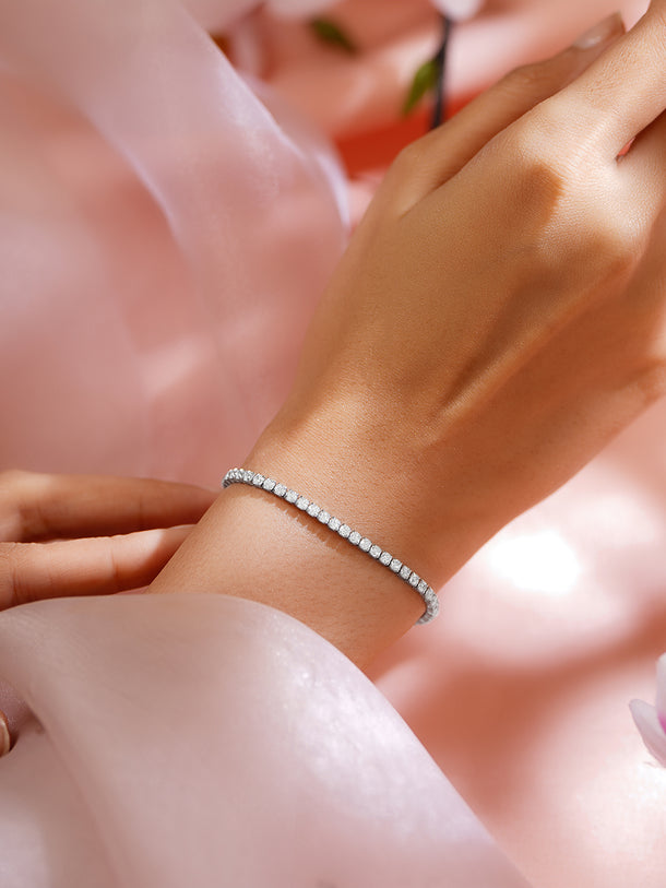 925 Fine Silver Rhodium Plated Heart Charm Bracelet