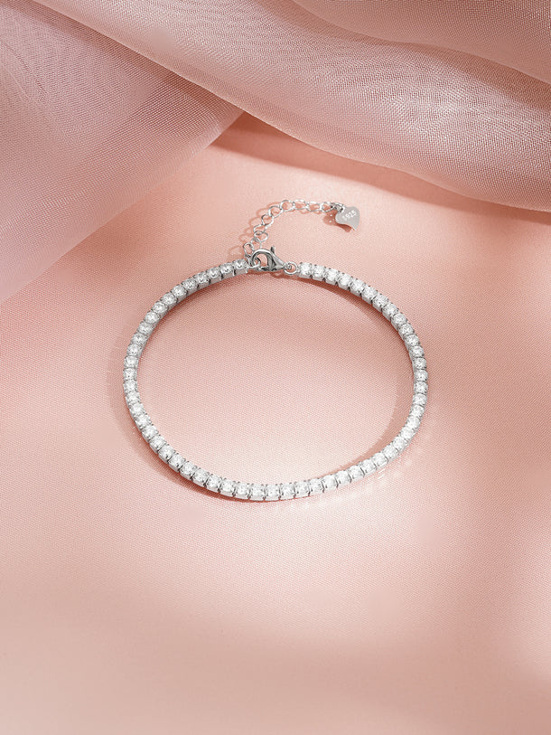 925 Fine Silver Rhodium Plated Heart Charm Bracelet