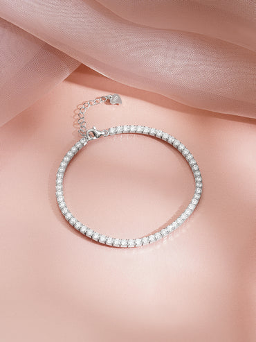 925 Fine Silver Rhodium Plated Heart Charm Bracelet