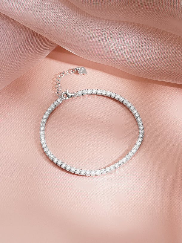 925 Fine Silver Rhodium Plated Heart Charm Bracelet