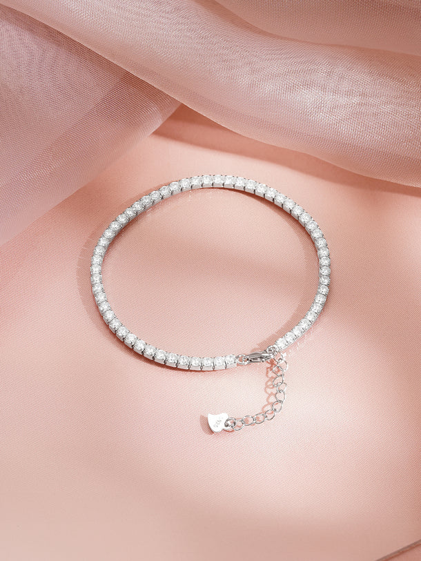 925 Fine Silver Rhodium Plated Heart Charm Bracelet