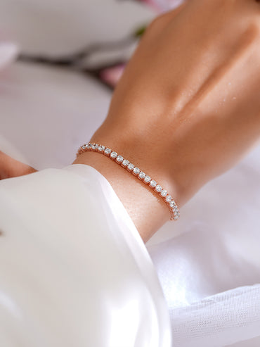 925 Fine Silver Rose Gold American Diamond Zirconia Bracelet
