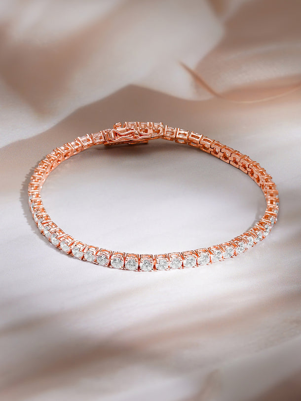 925 Fine Silver Rose Gold American Diamond Zirconia Bracelet